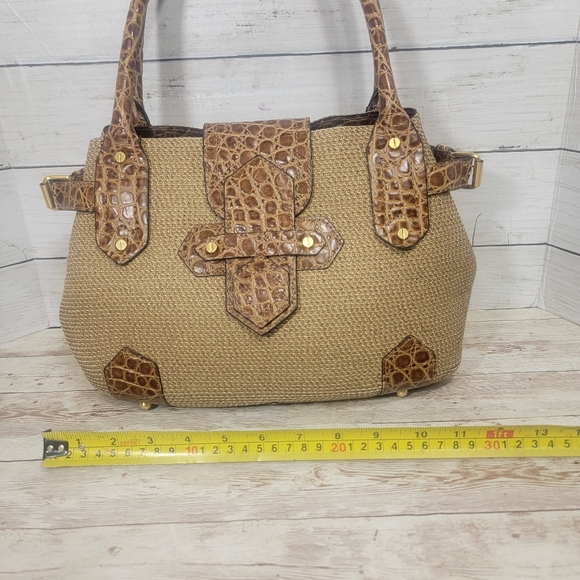 Eric Javits woven straw  and croc embossed handbag - Picture 4 of 15
